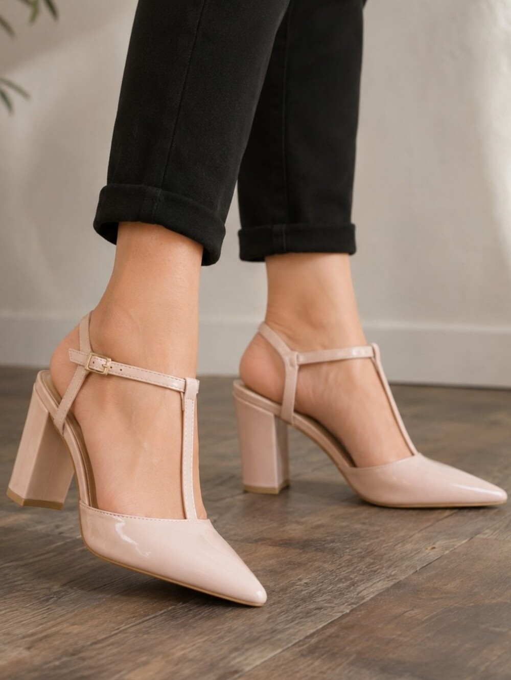 Nine West Cinea Y2K Office Siren Revival Blush T-strap Block Heel Pumps 7.5M
